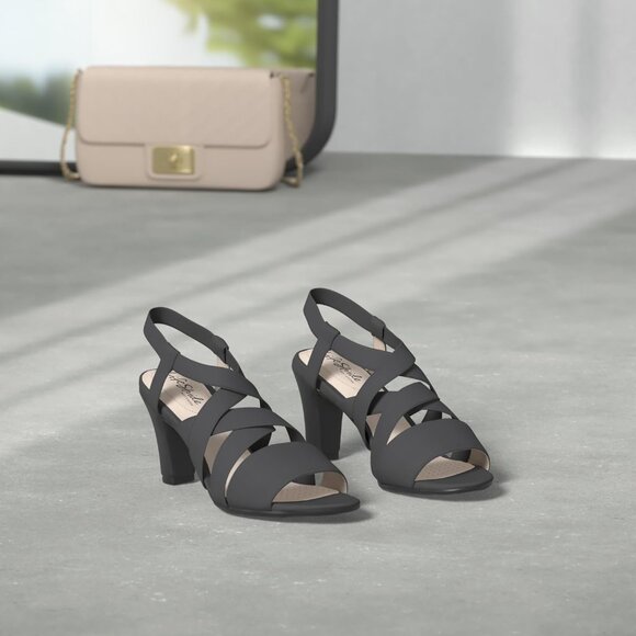 LifeStride Womens Black Nylon Open Rounded Toe Charlotte Heeled Sandal - Picture 2 of 9